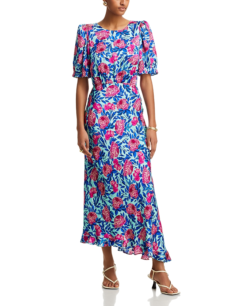 Vida floral-print silk dress - Blue