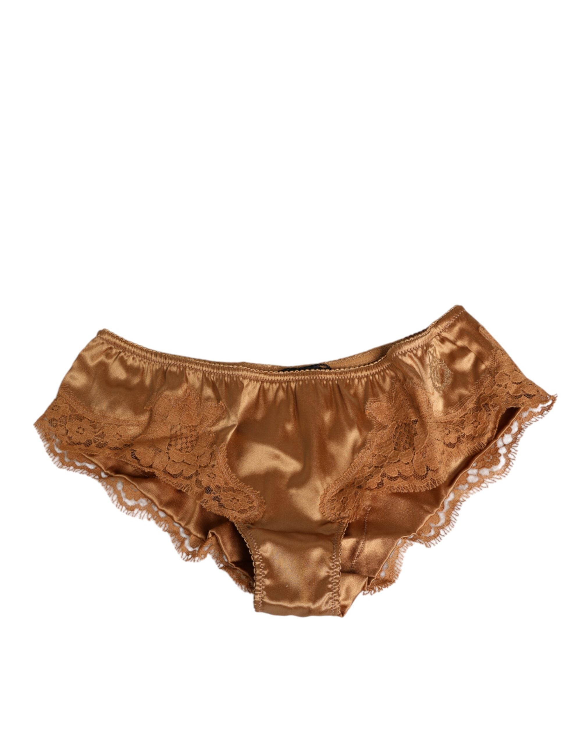 Lace Silk Satin Brief Panties — Brown