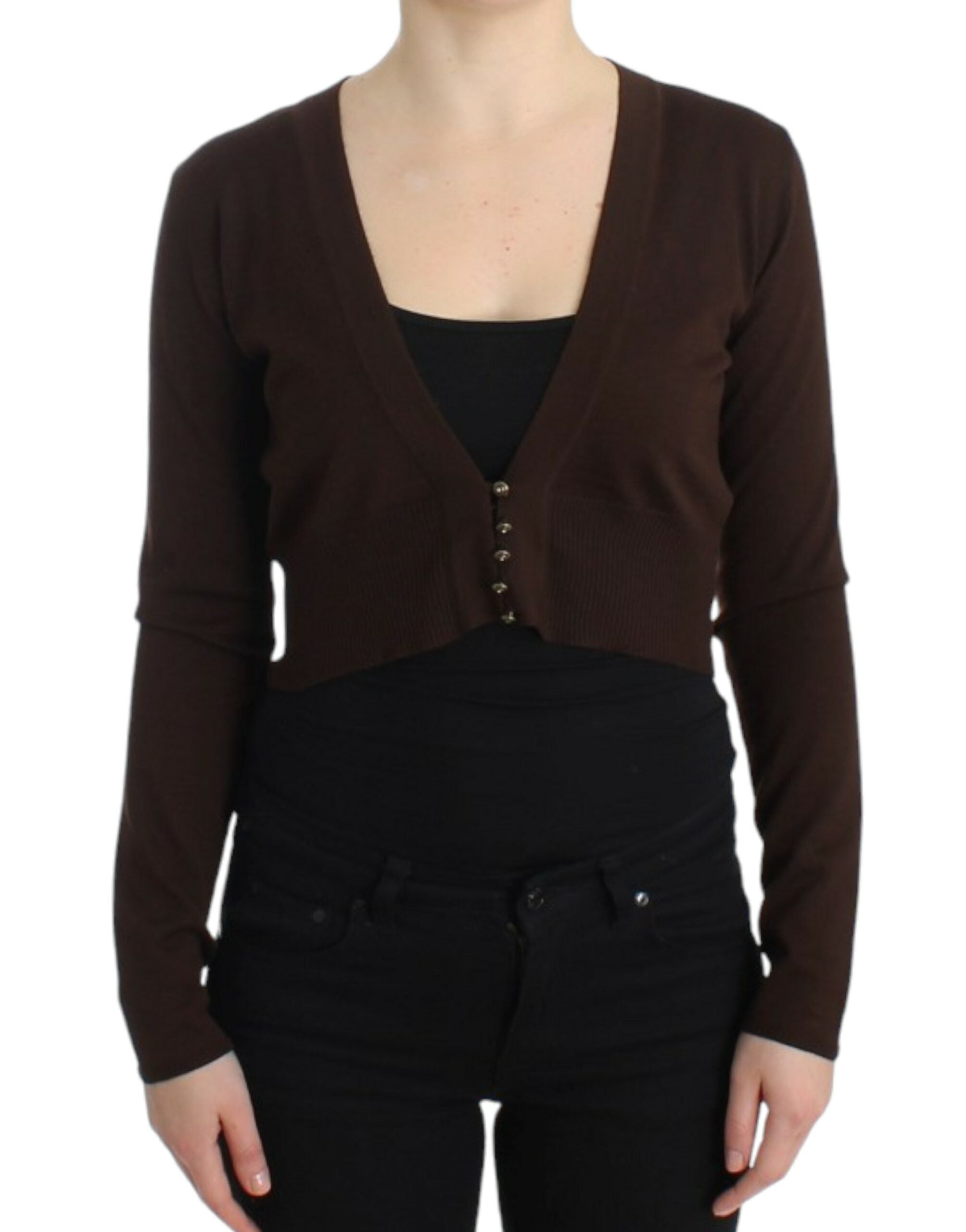 Virgin Wool Cropped Cardigan — Brown