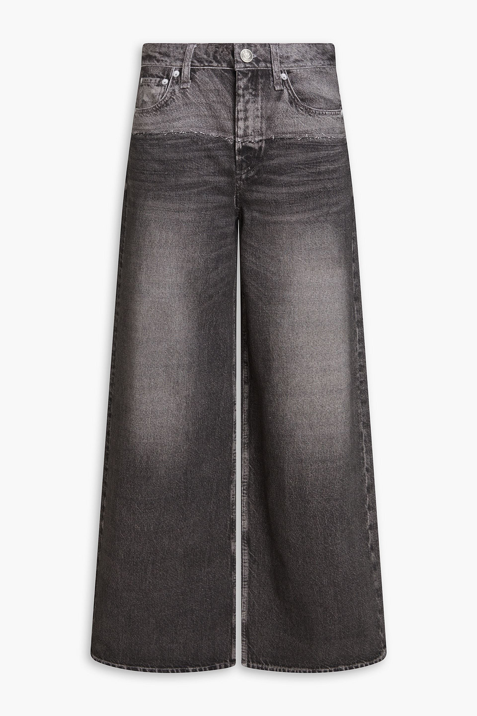 Miramar denim-effect printed cotton-fleece wide-leg pants - Black - 25