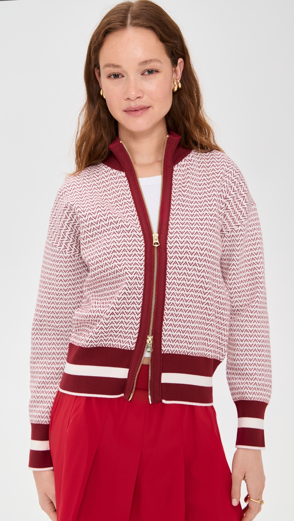 Varley Walter Knit Jacket Red Dahlia/White