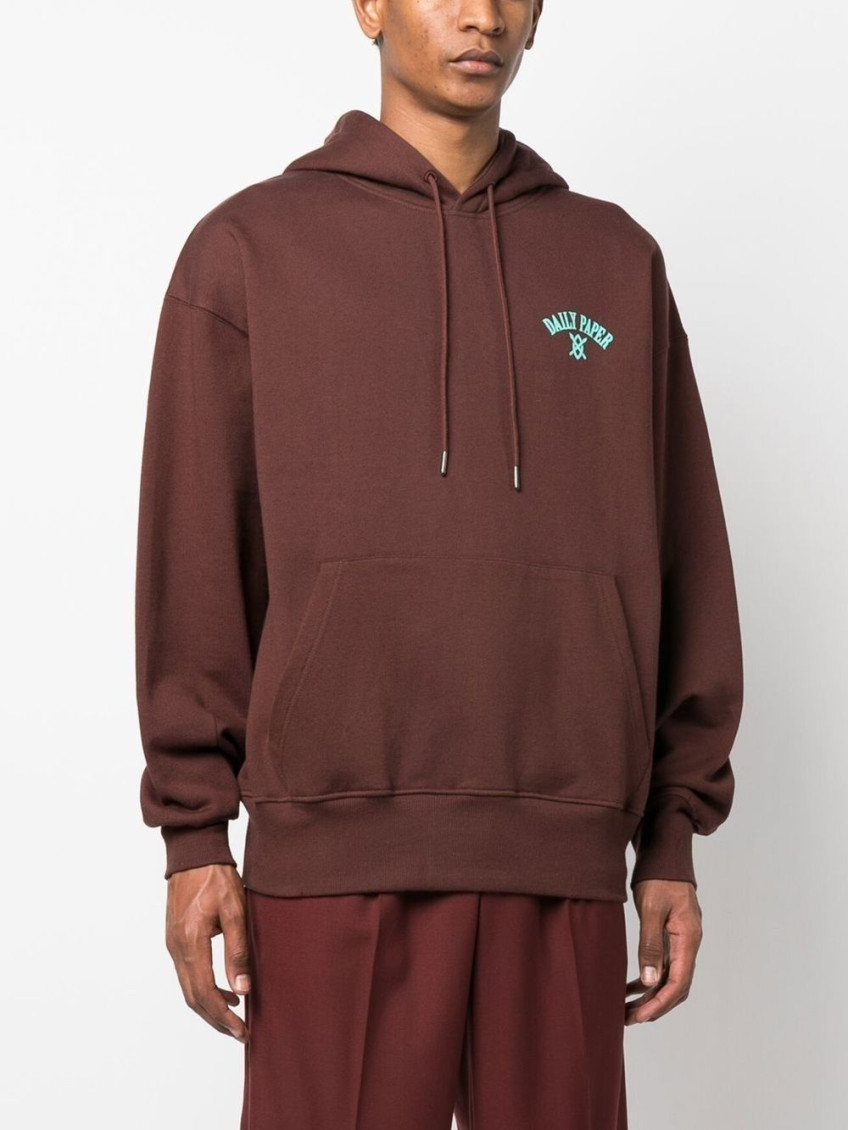Brown Logo Cotton Hoodie