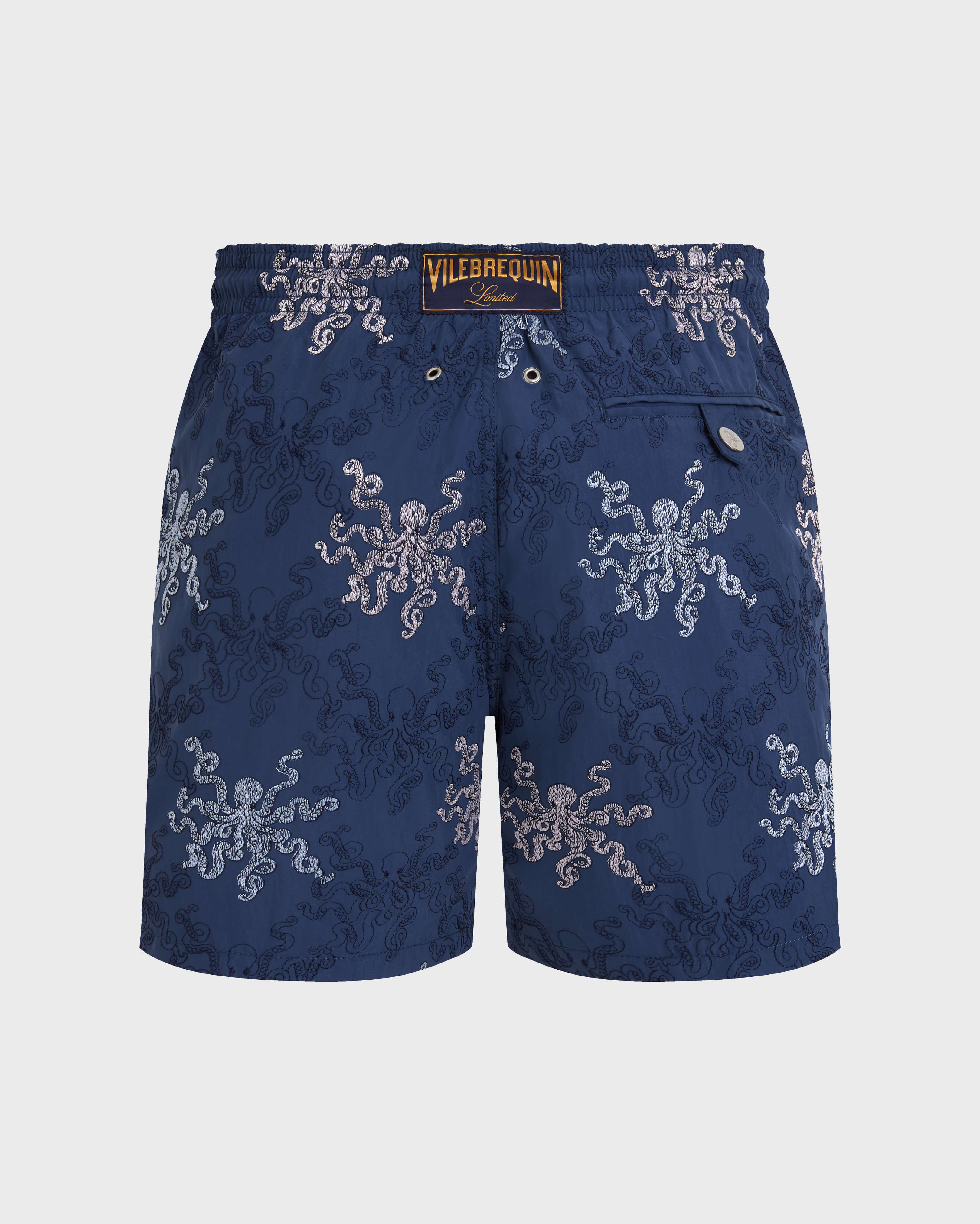 Men Embroidered Swim Trunks Octopus In Stripes - Limited Edition - Swimwear - Mistral - Blue