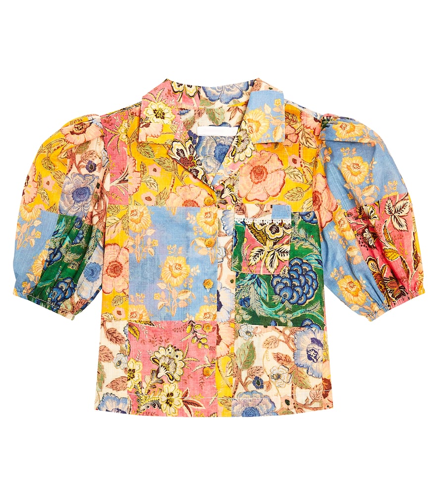Zimmermann Kids Junie patchwork puff-sleeve shirt