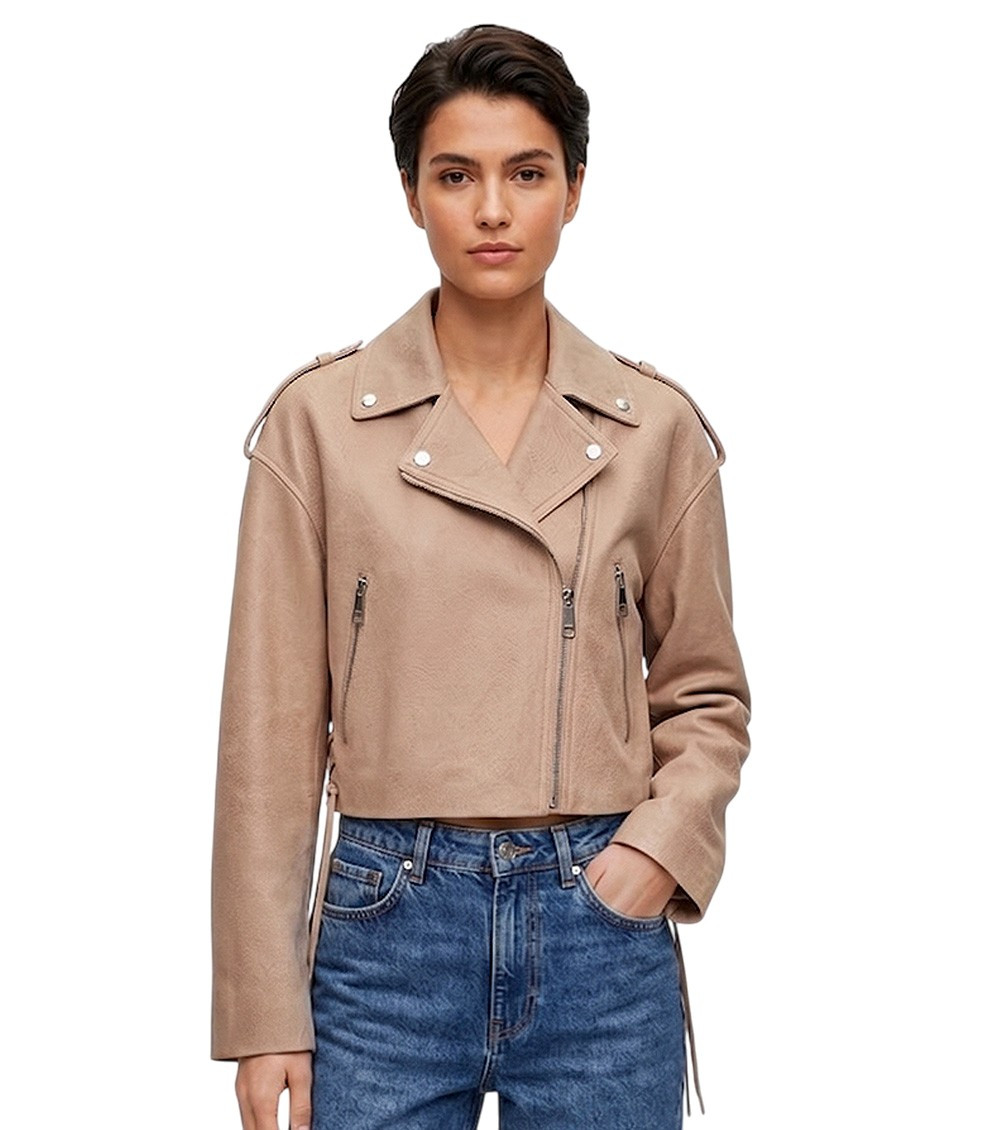 Beige Solid Notched Lapel Jacket
