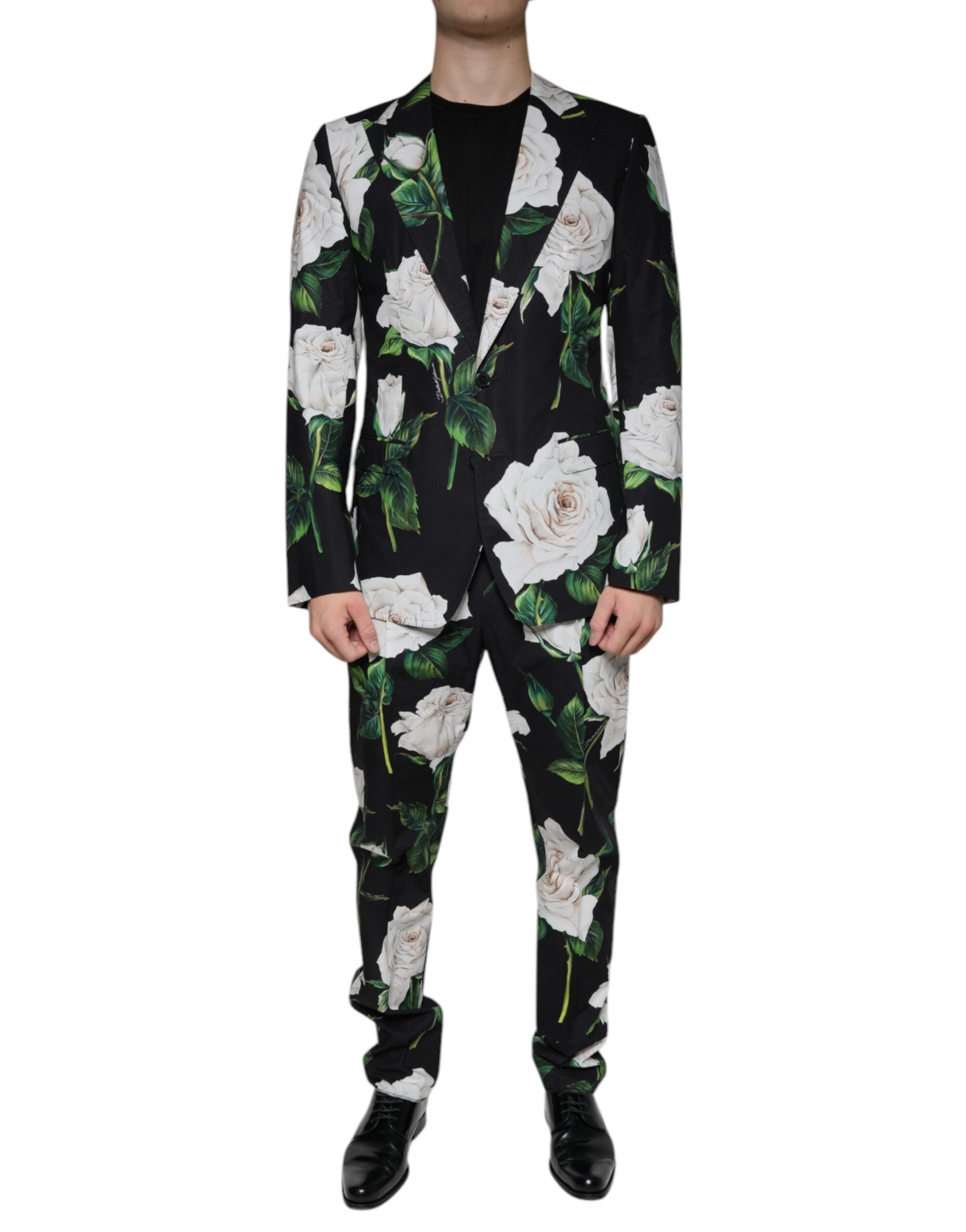 Floral-Print Cotton Suit — Black