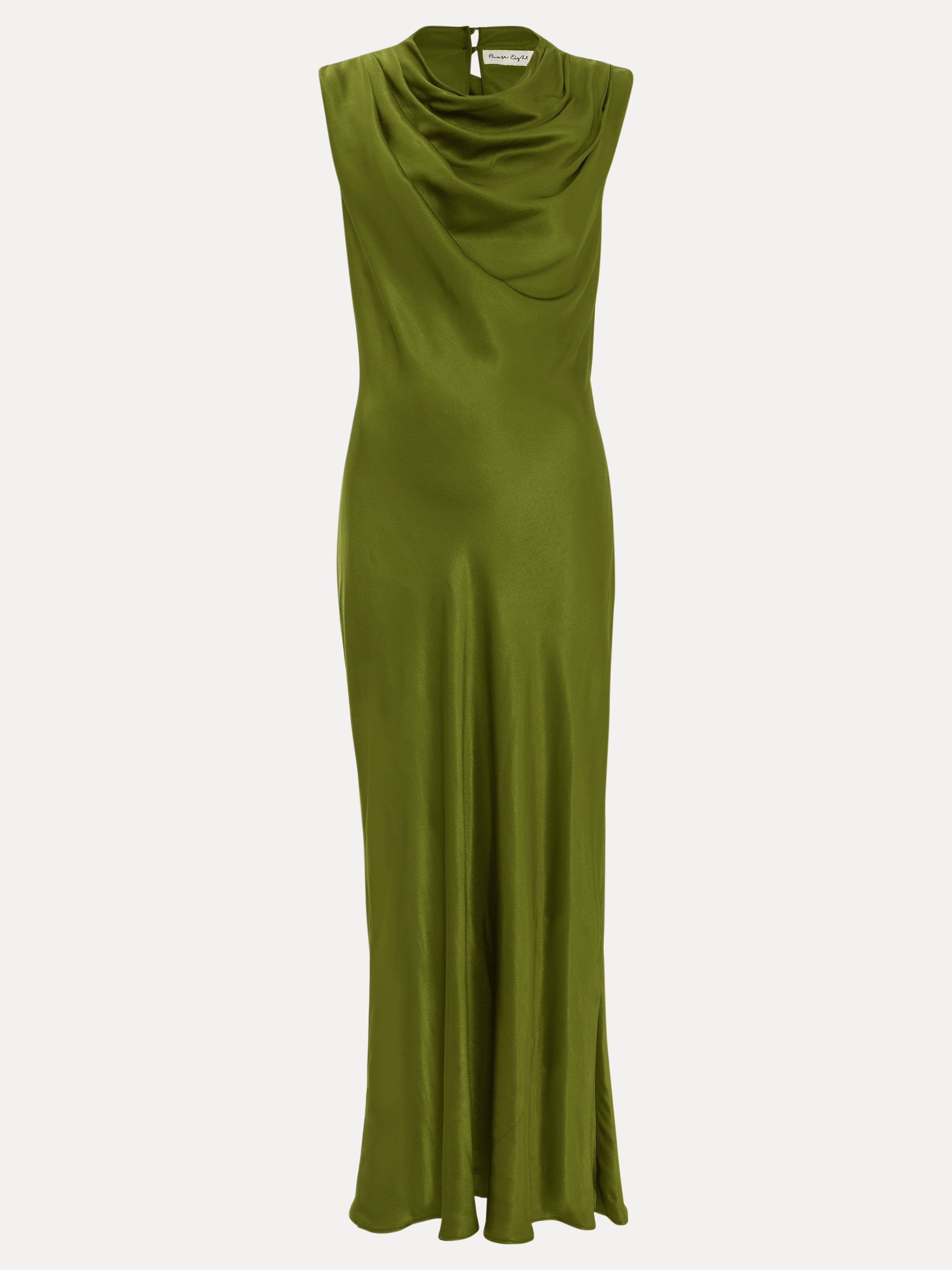 Phase Eight Women's Hallie Green Satin Cowl Neck Midi Dress in Olive