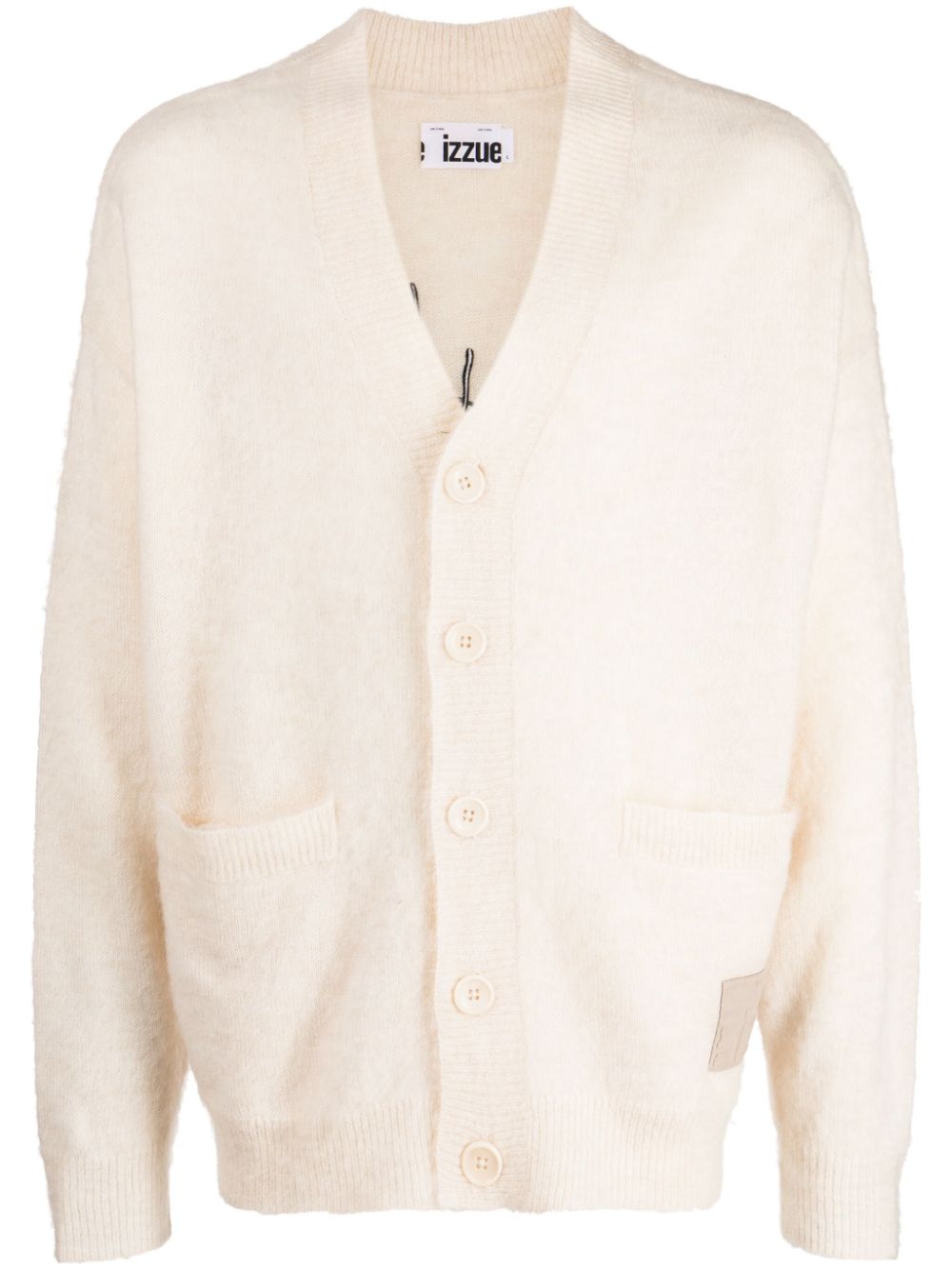 Slogan-embroidered button-up cardigan - Black
