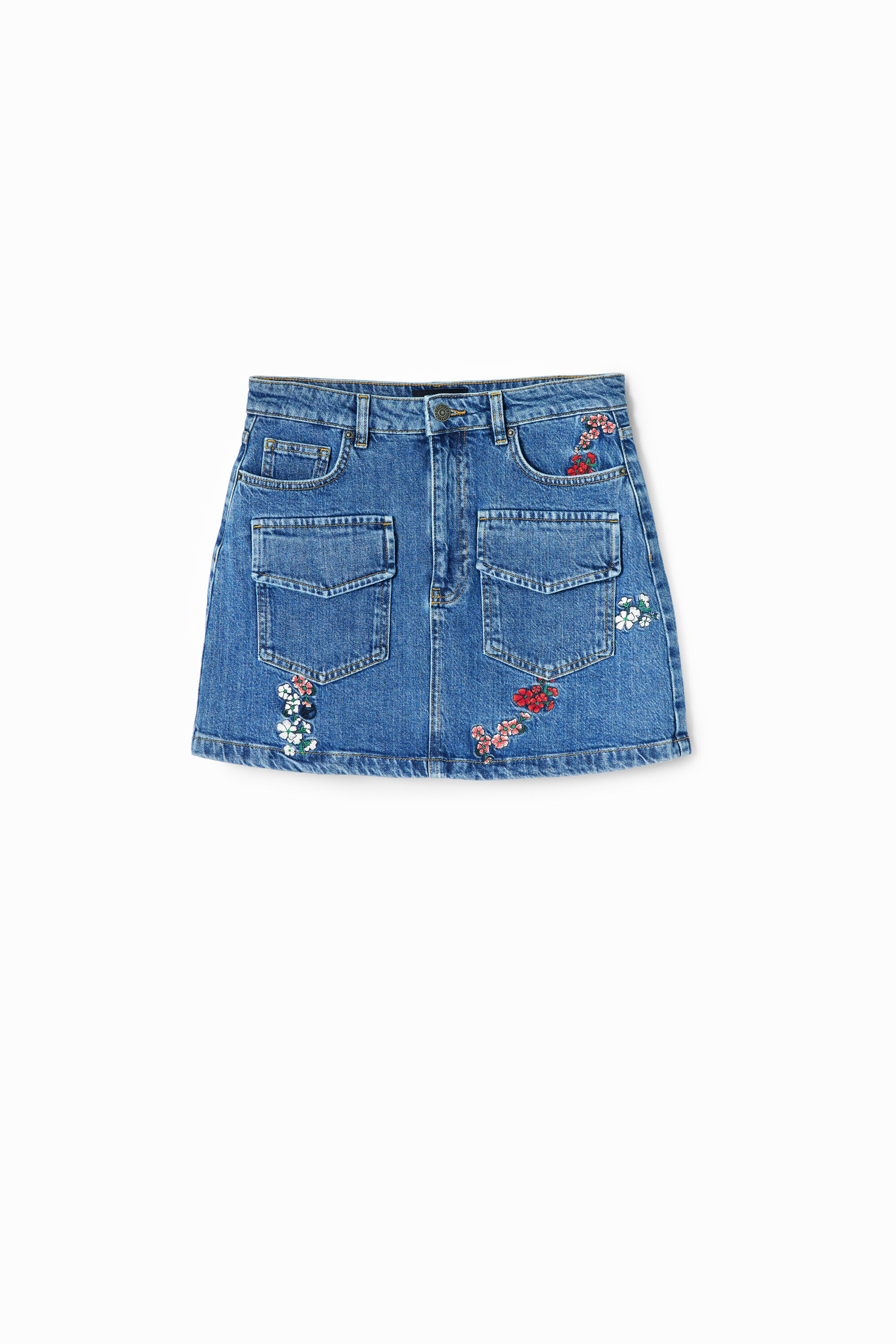 Floral denim mini skirt
