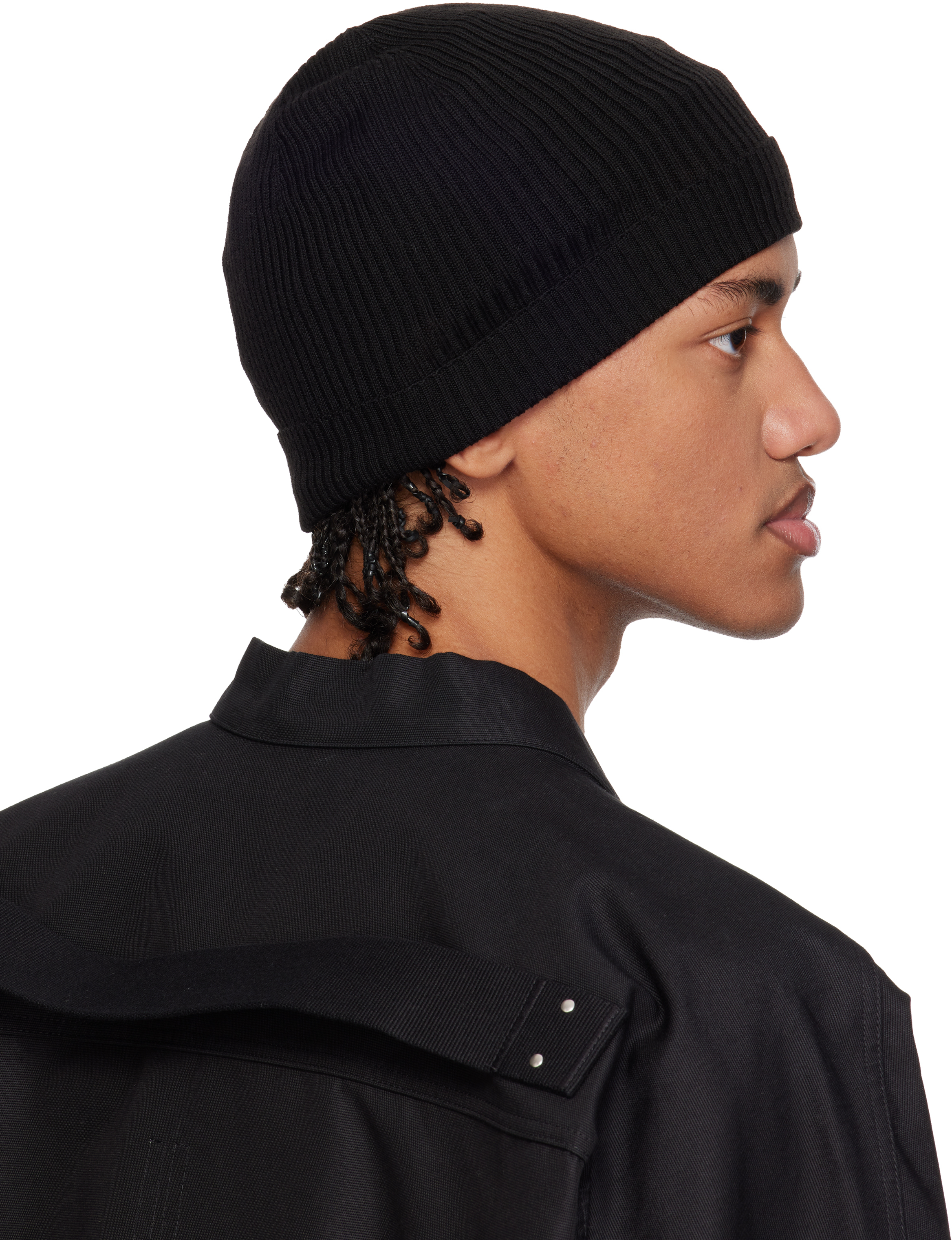 Black Temple Ribbed Beanie