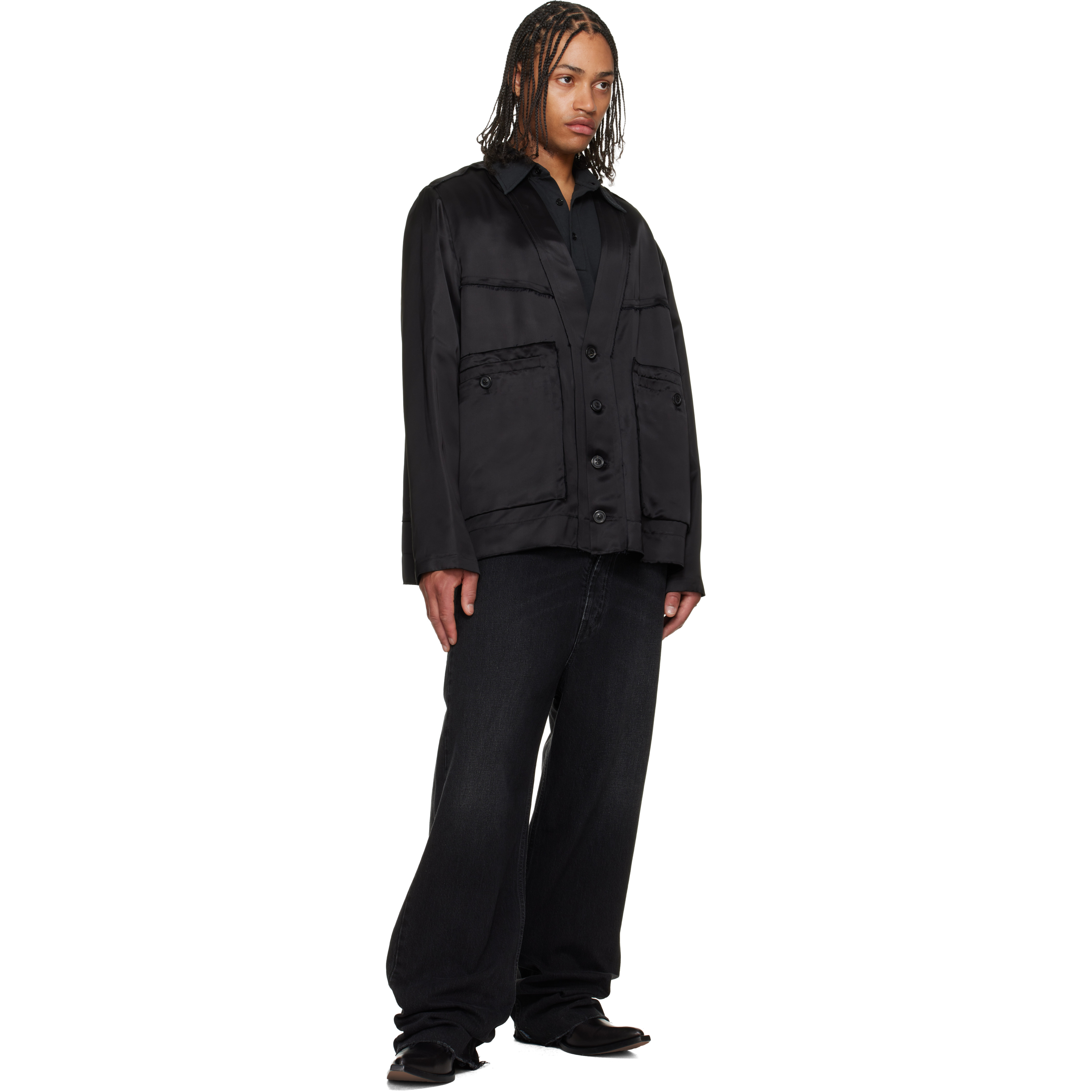 Black Patchwork Satin Jacket