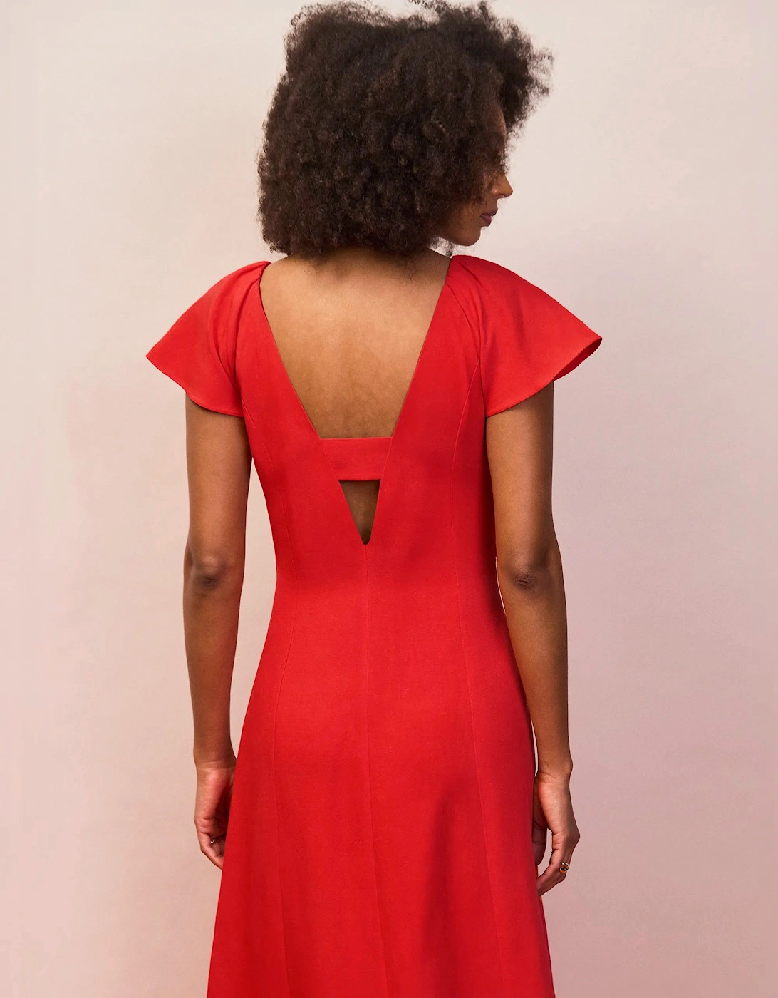 RO&ZO Women's Petite Red Flutter Sleeve Dress With Linen