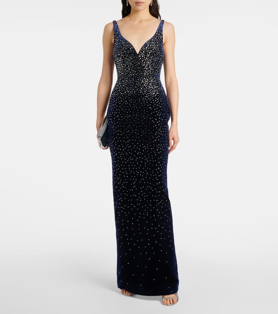 Singlet crystal-embellished velvet gown