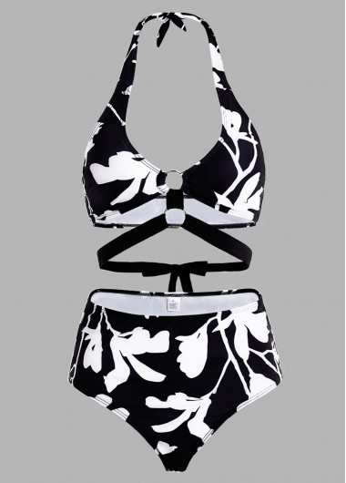 Modlily Floral Print Halter High Waisted Bikini Set