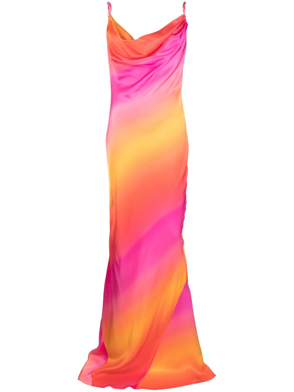 Gradient-effect draped-detailing long dress - PINK SUNSET