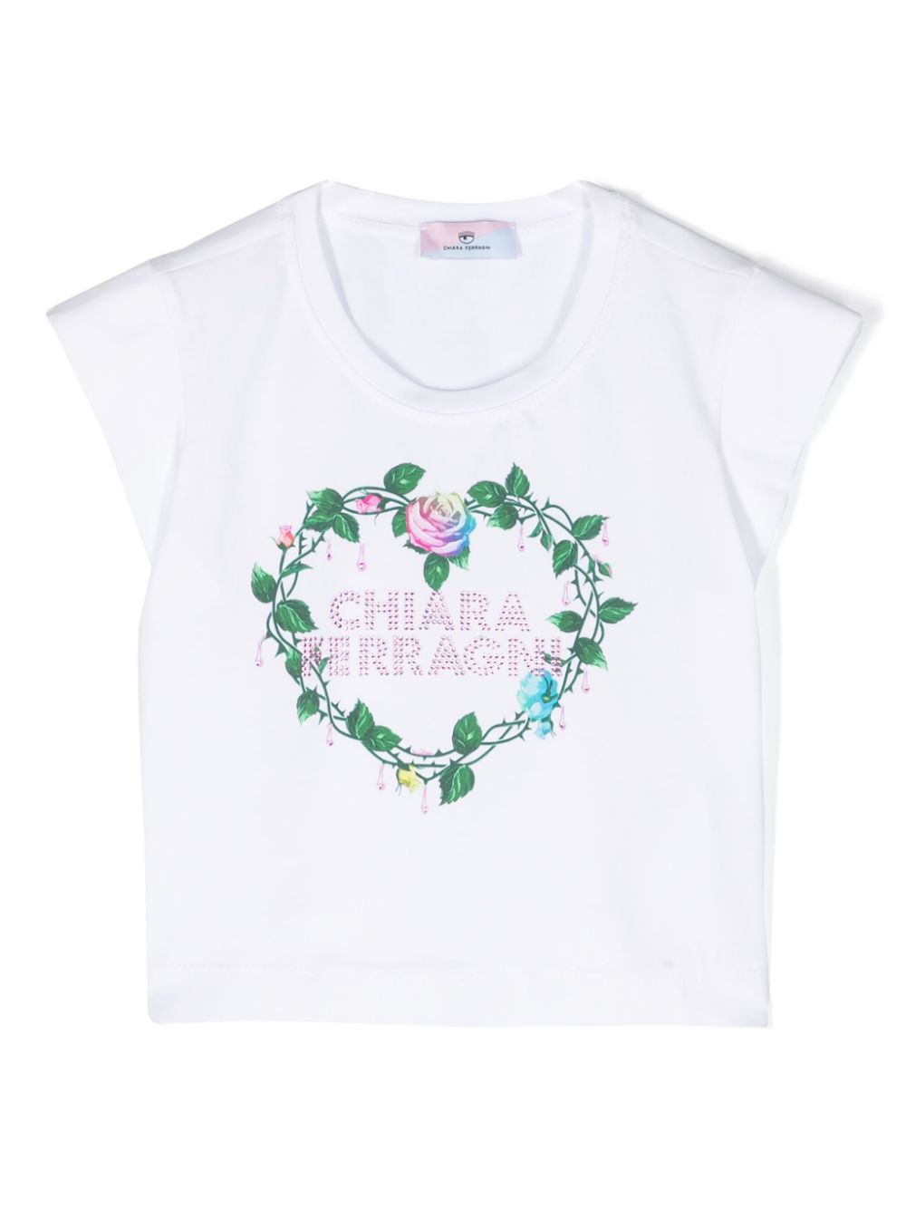 Rose-print stretch-cotton T-shirt - White