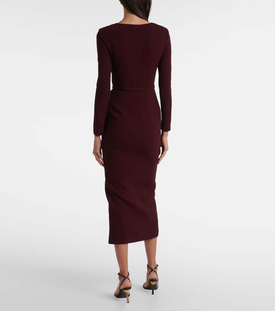 Draped belted wool crêpe midi dress