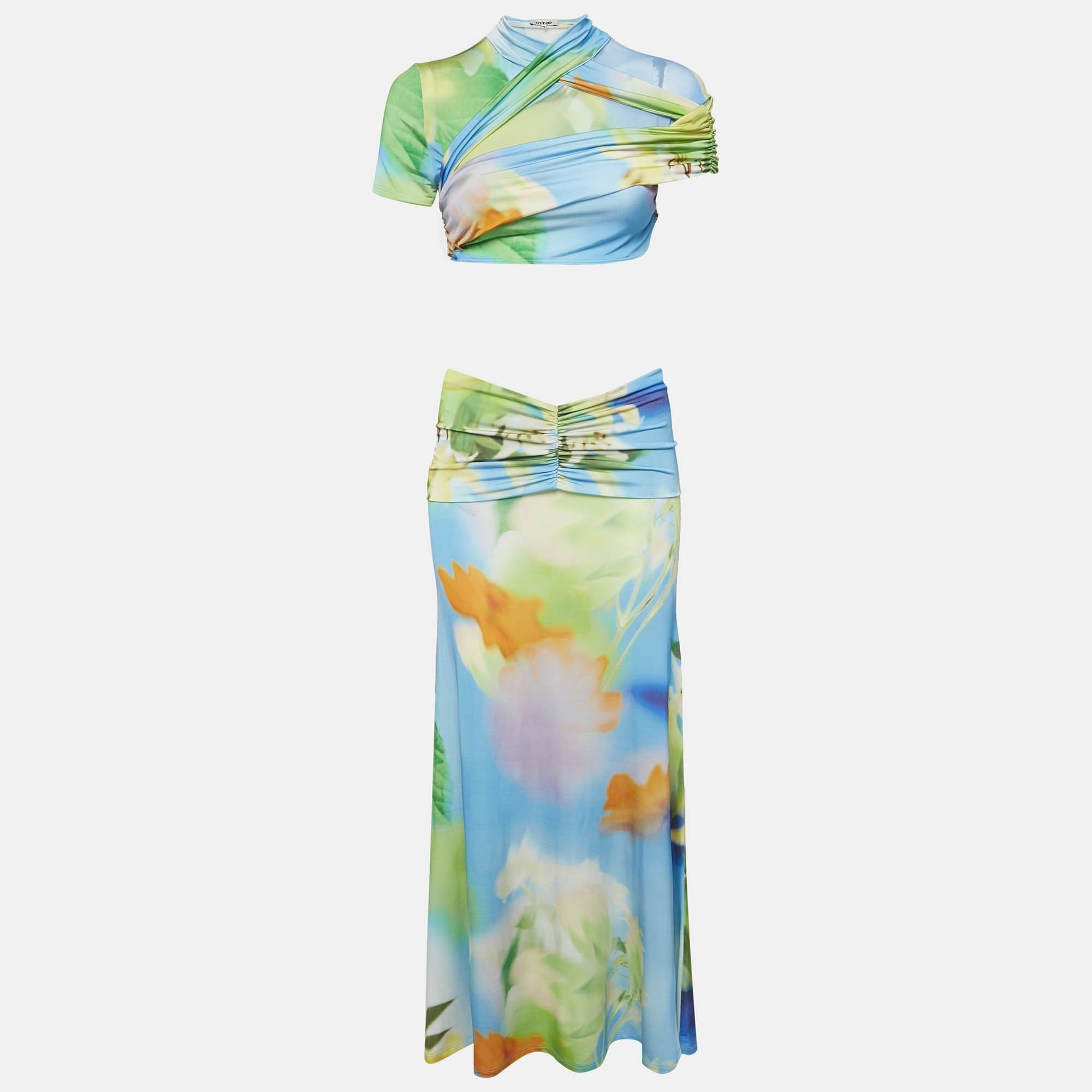 Mirae Green Jersey Tani Lilies Top and Skirt Set
