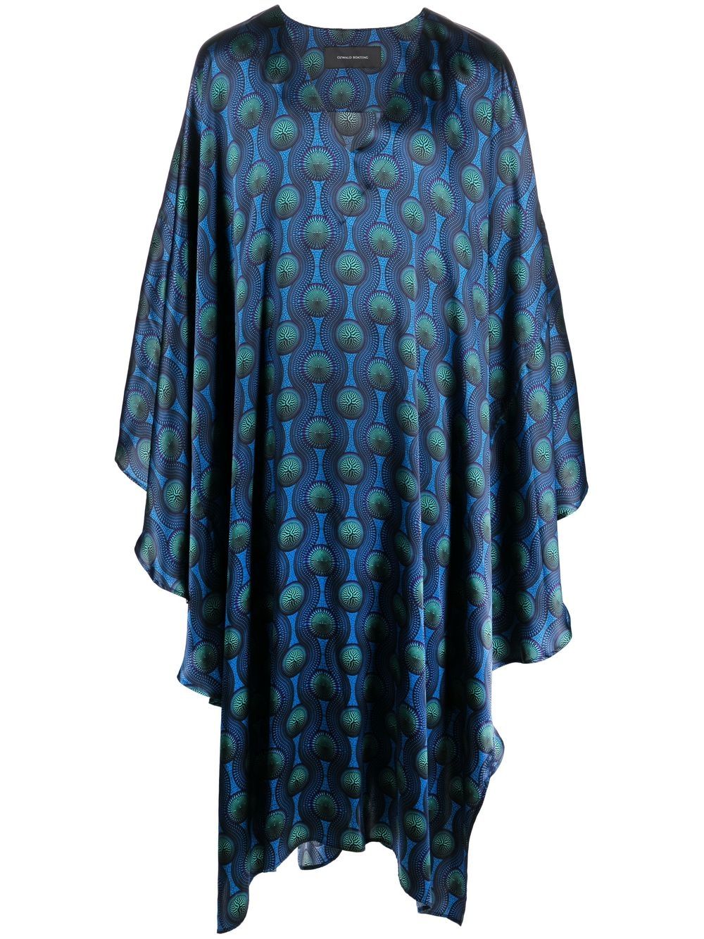 Geometric-Print Silk Tunic — Blue