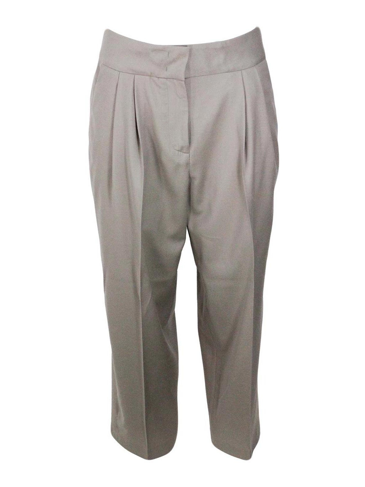 Wide Trousers With Pences And Welt Pockets In Soft Stretch Wool