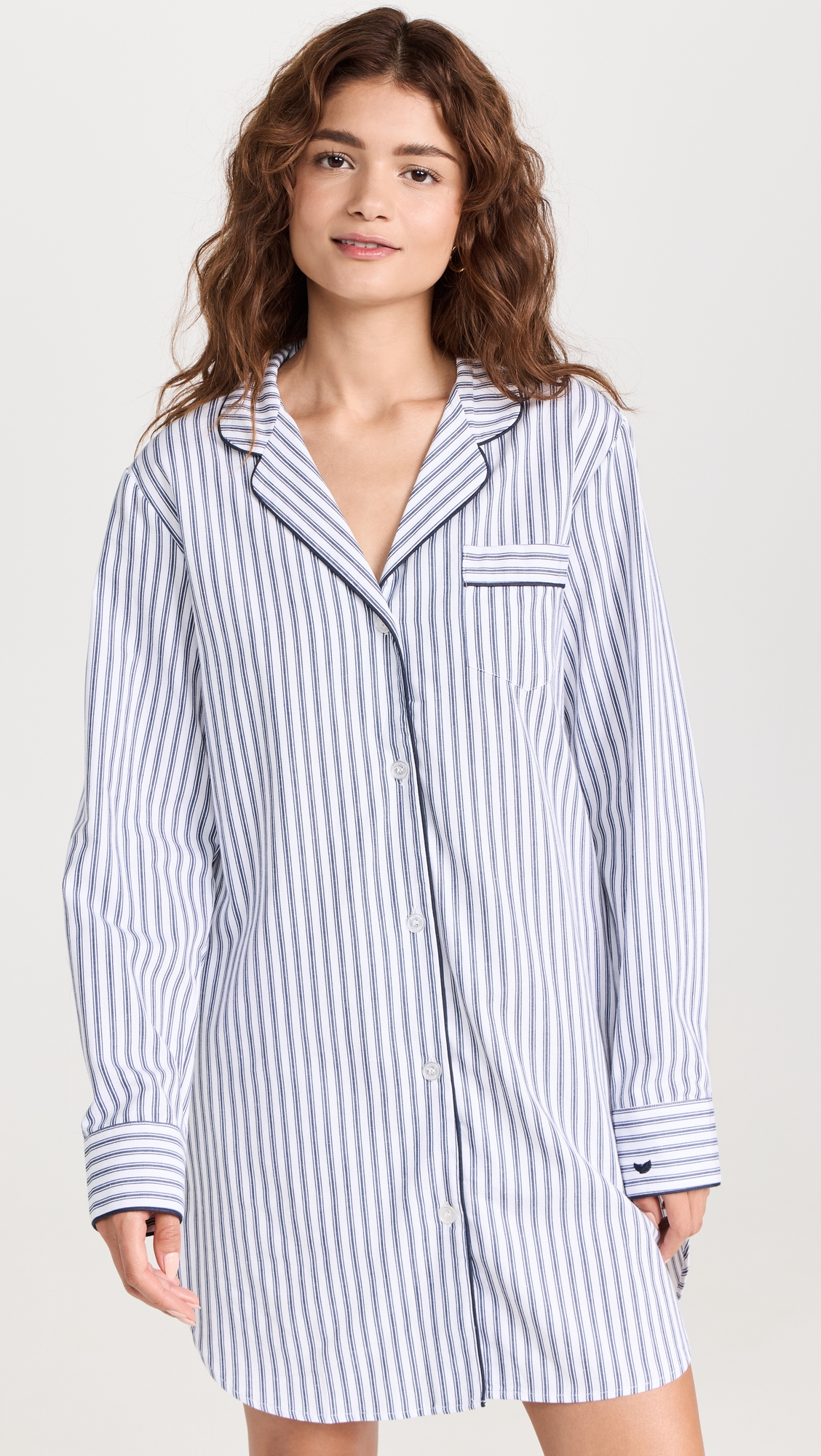 Navy French Ticking Nightshirt White Navy