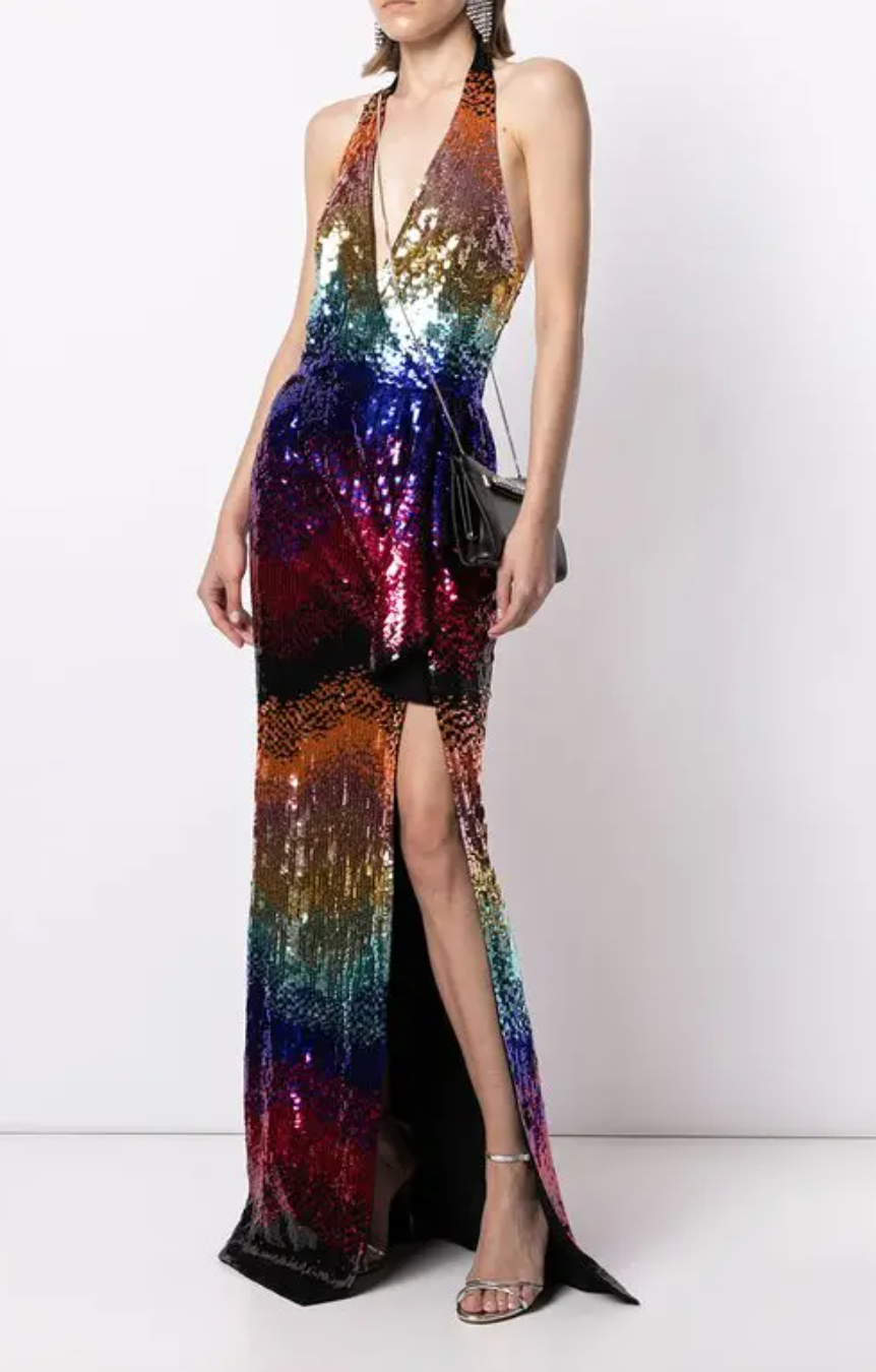Gradient-Sequin Halterneck Gown