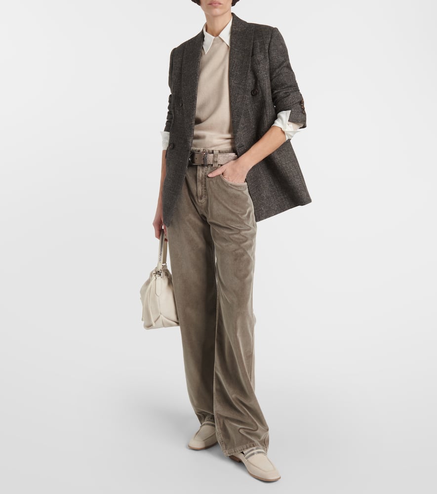 Mid-rise cotton velvet straight pants