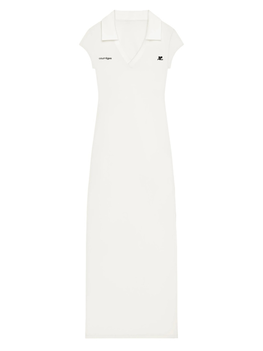 White Logo Shirt Collar Maxi Dress