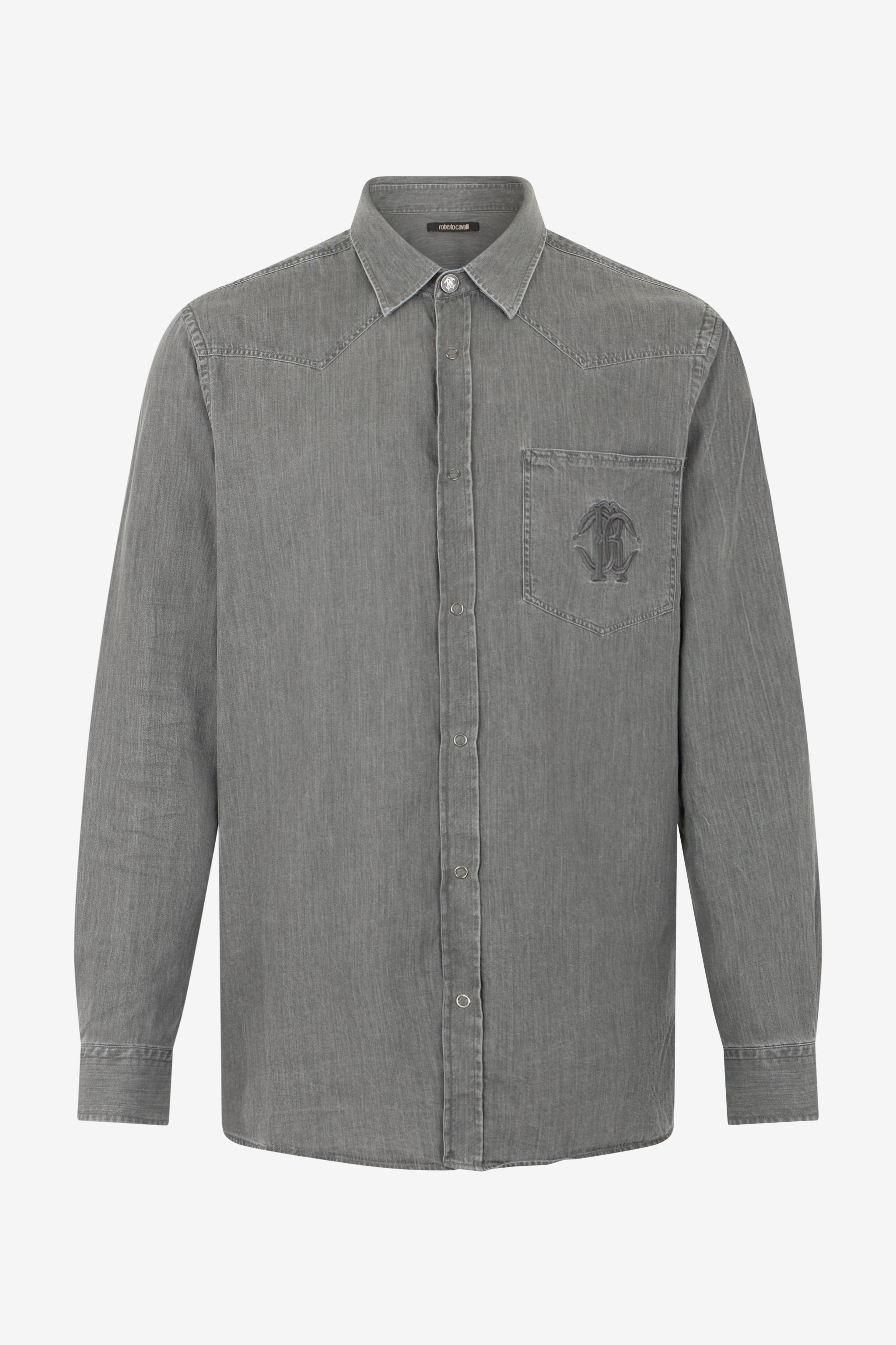 Grey Cotton Shirt With Embroidered Logo