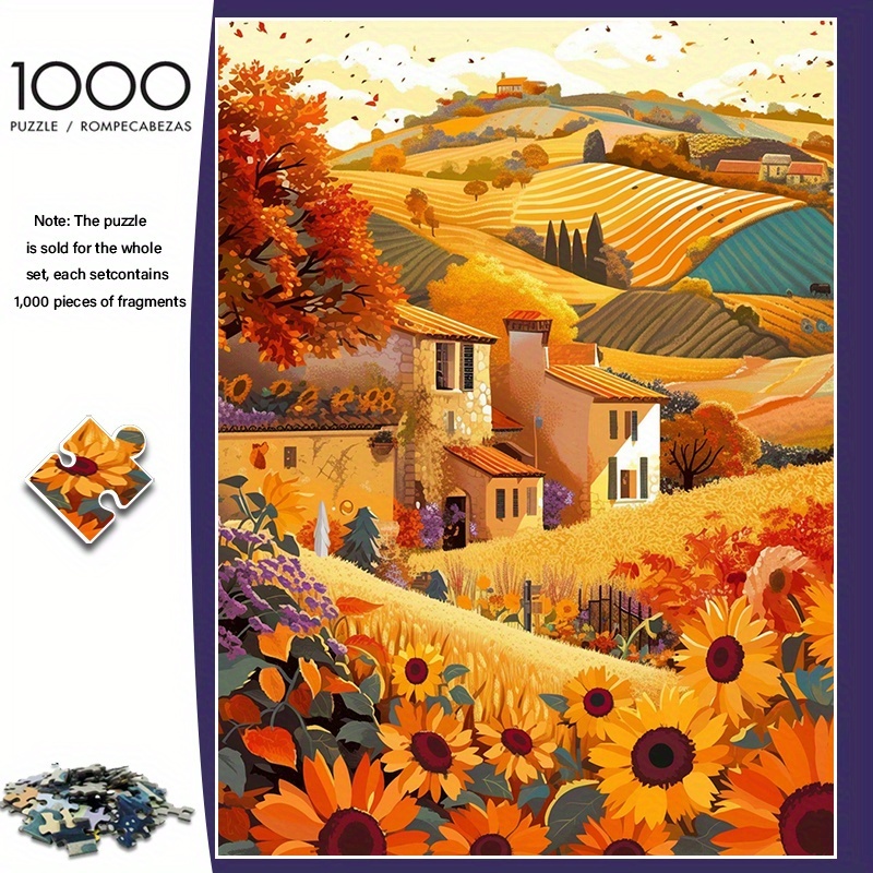 TEMU 1000 pièces Puzzle pour Adultes - Paysage d'Automne avec Tournesols et Maison en , 70x50cm/27.56x19. Carton Épais et de Qualité Supérieure
