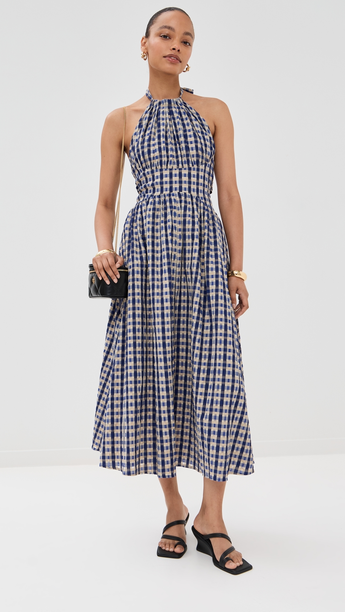 Rosie Assoulin Halter In The Name of Love Dress Navy Check