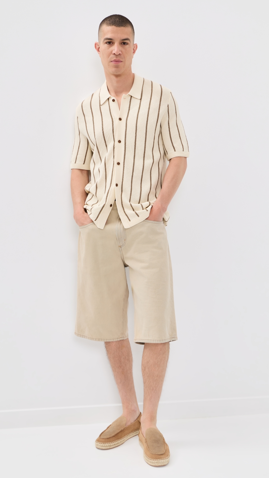 Sweater Shirt Cream Walnut Stripe