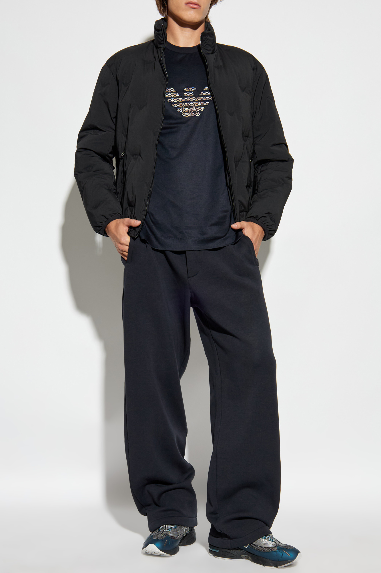 Down Jacket With Stand-up Collar, Men's, Black