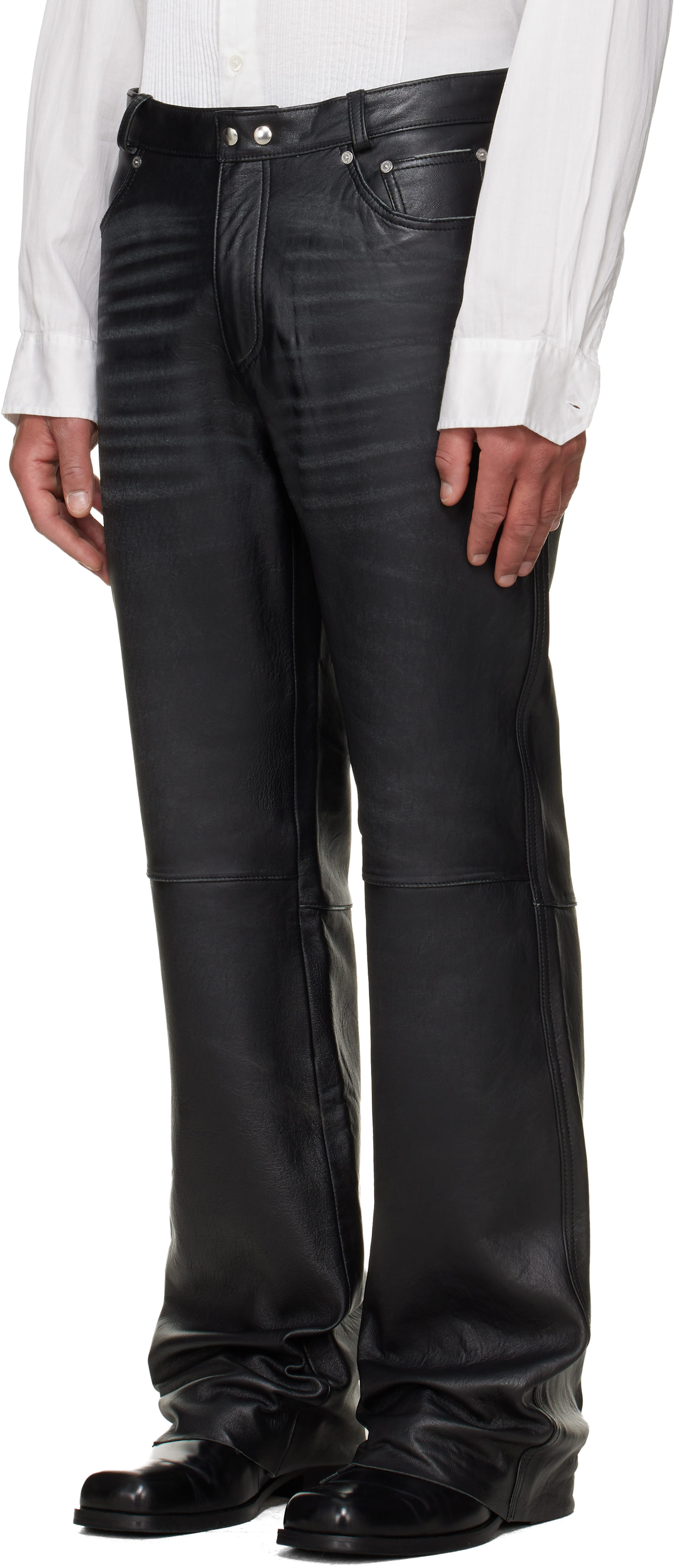 Black Carlson Cut Leather Pants