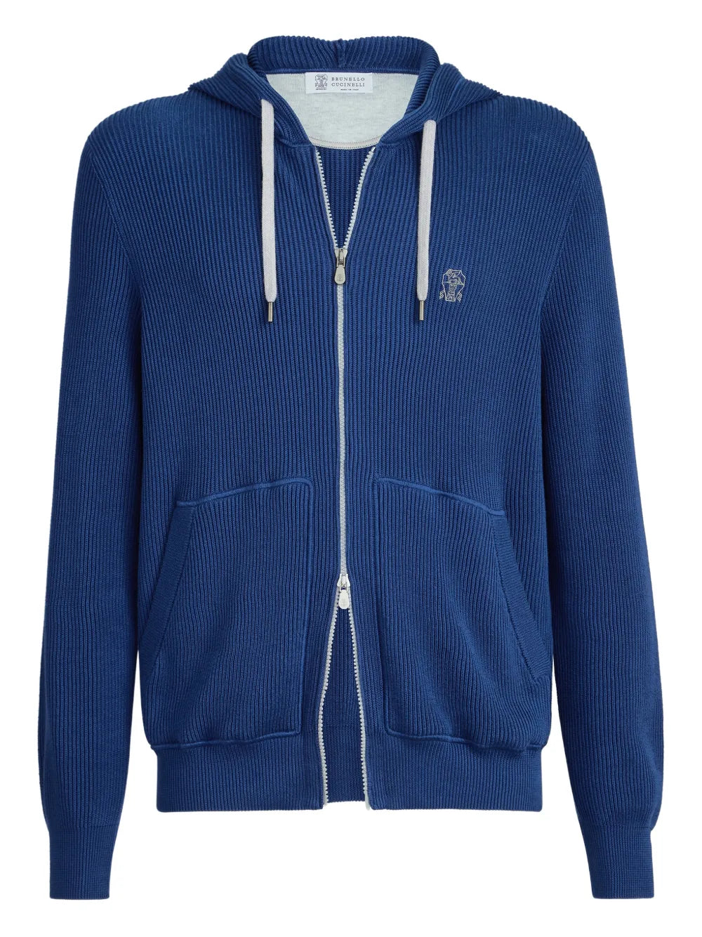 Ribbed-Knit Hoodie — Navy