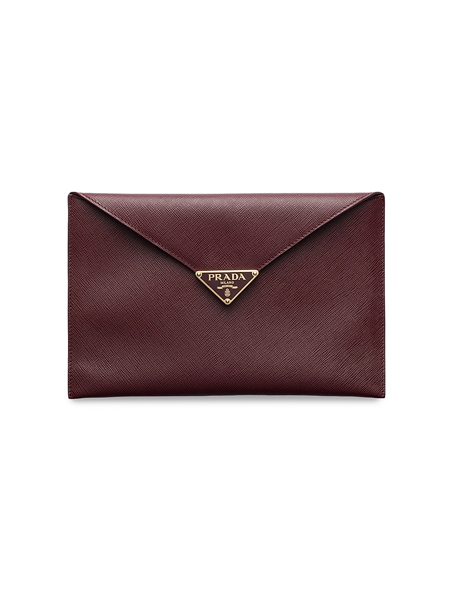 Women's Saffiano Leather Envelope Clutch - Dark Red