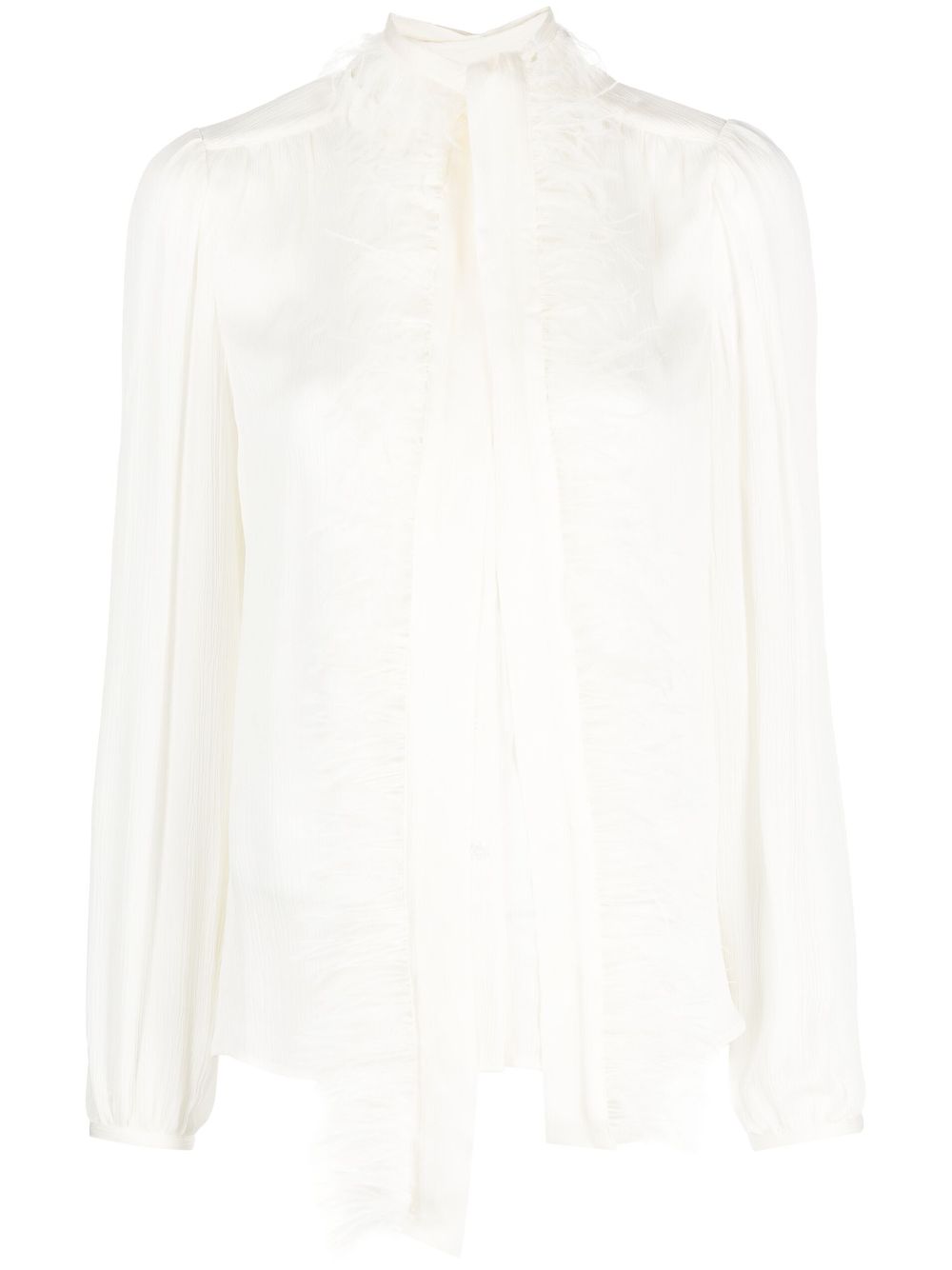 Layered feather-trim blouse - Neutrals