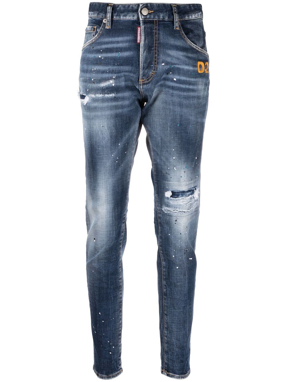 Distressed-finish denim jeans - Blue