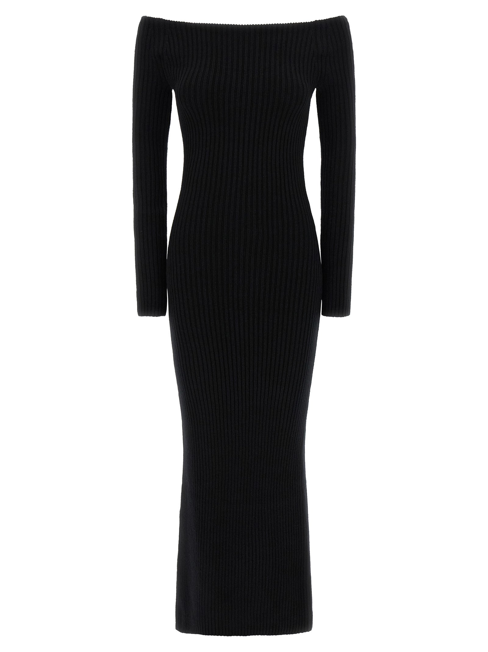 Ribbed Wool-Cashmere Blend Dress — Black