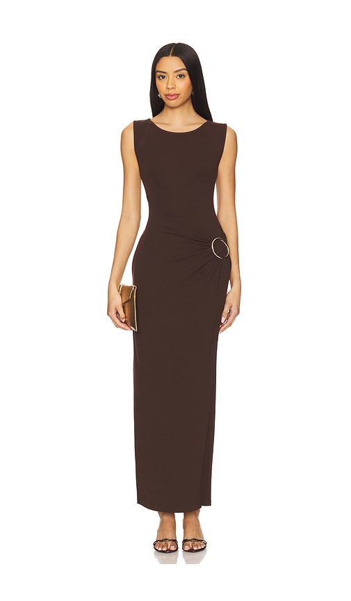 4th & Reckless Nia Jersey Knit Gold Buckle Dress in Brown. -  XS also in L