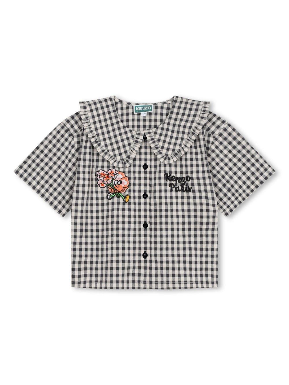 Logo-embroidered gingham shirt - Grey