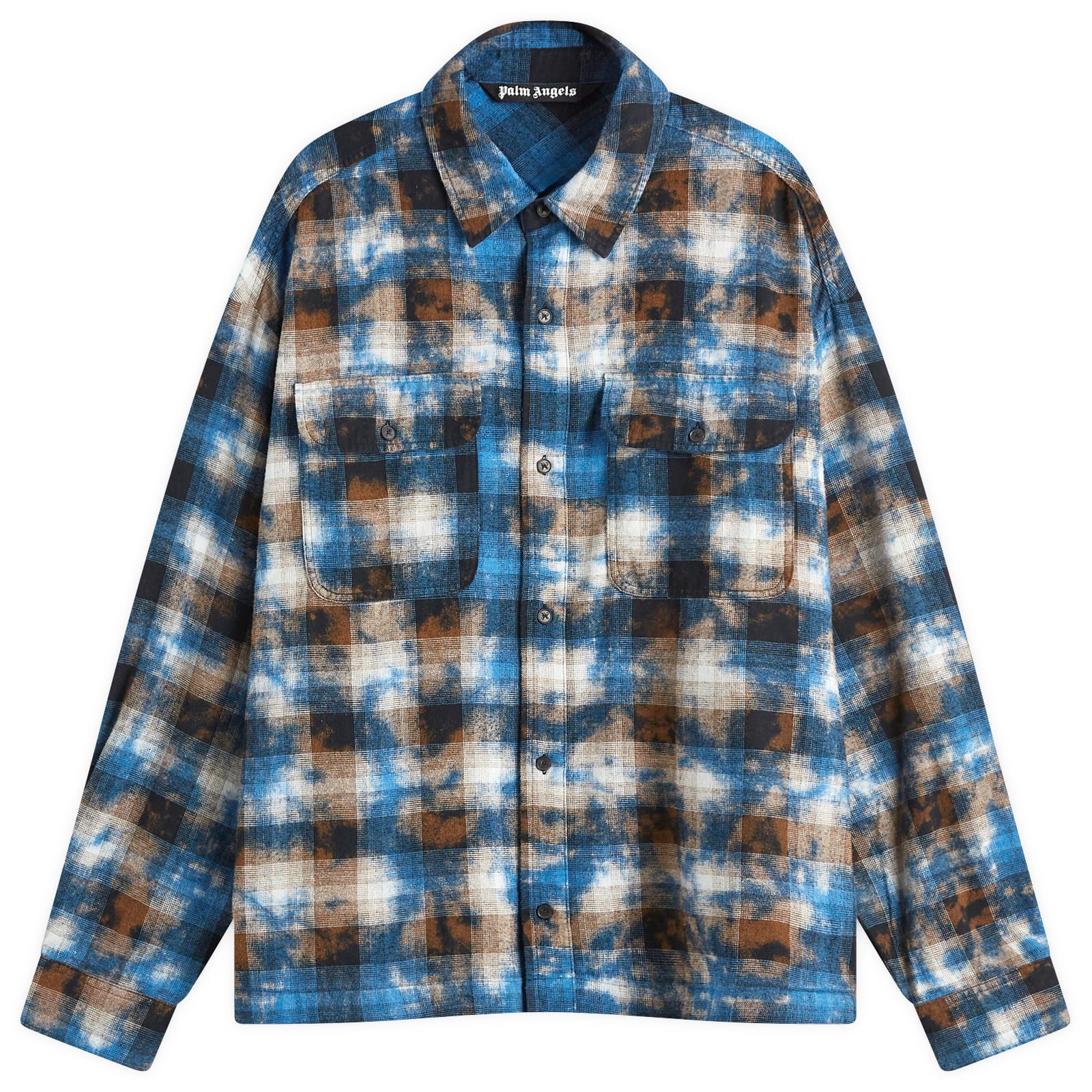 Men's Curved Logo Check Shirt in Light Blue