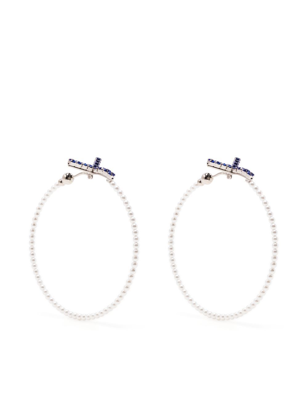 Y pearl hoop earrings - White