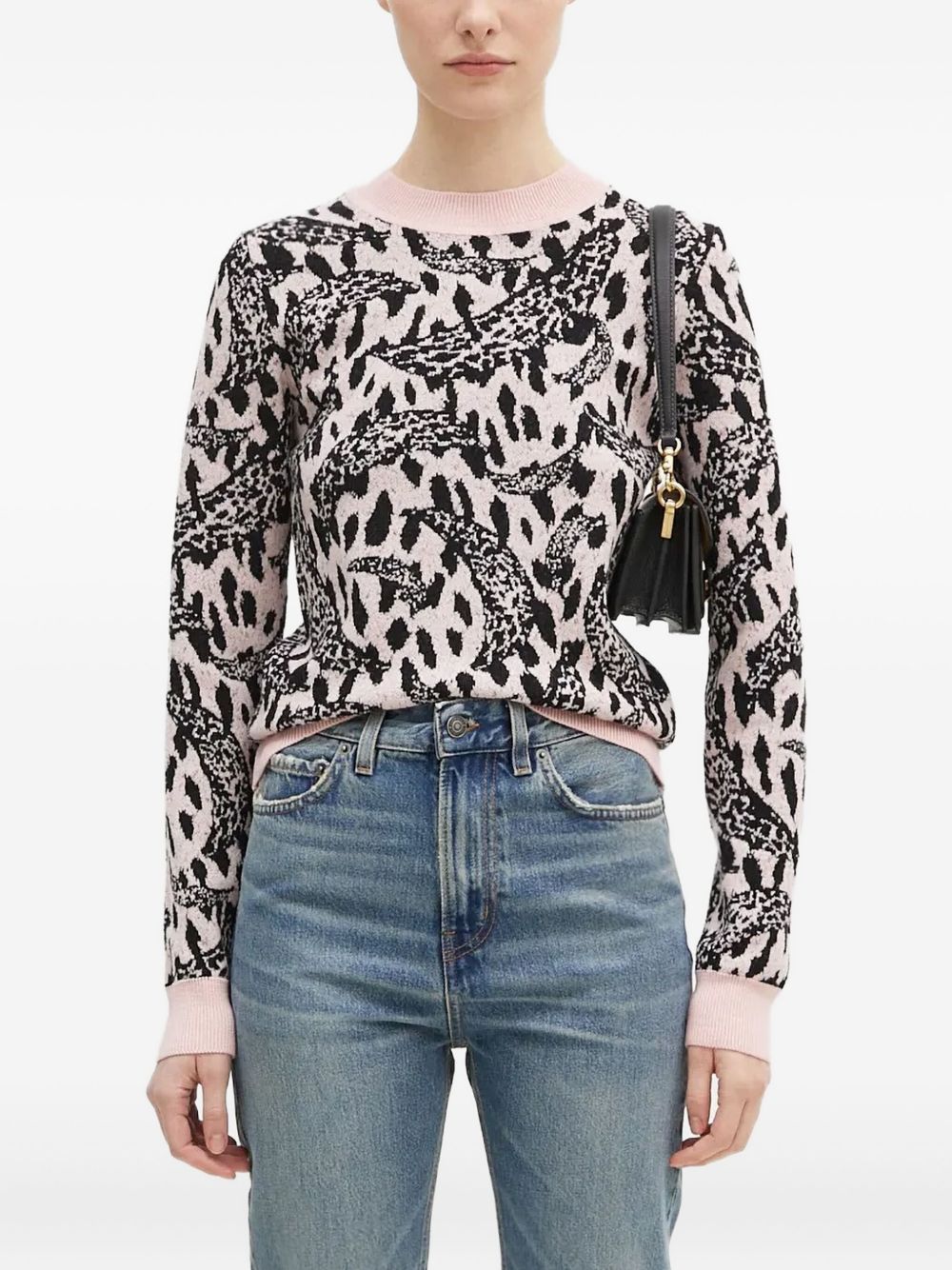 Leopard-jacquard crew-neck sweater - Pink