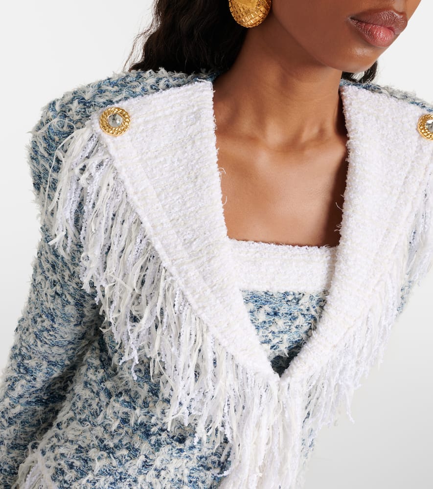 Balmain Fringed denim tweed jacket
