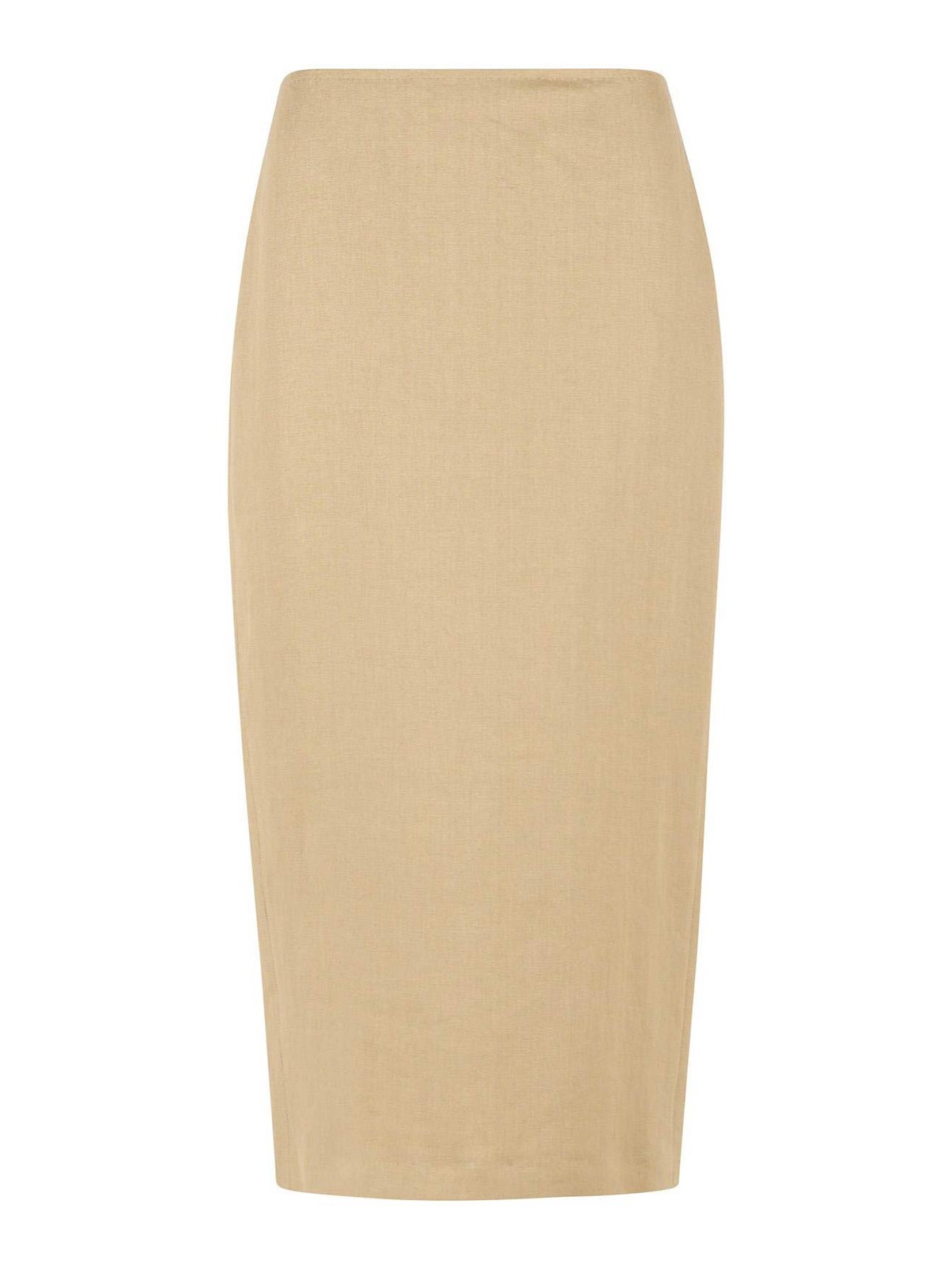 Veranda Diagonal Slim Skirt Of Camel Linen
