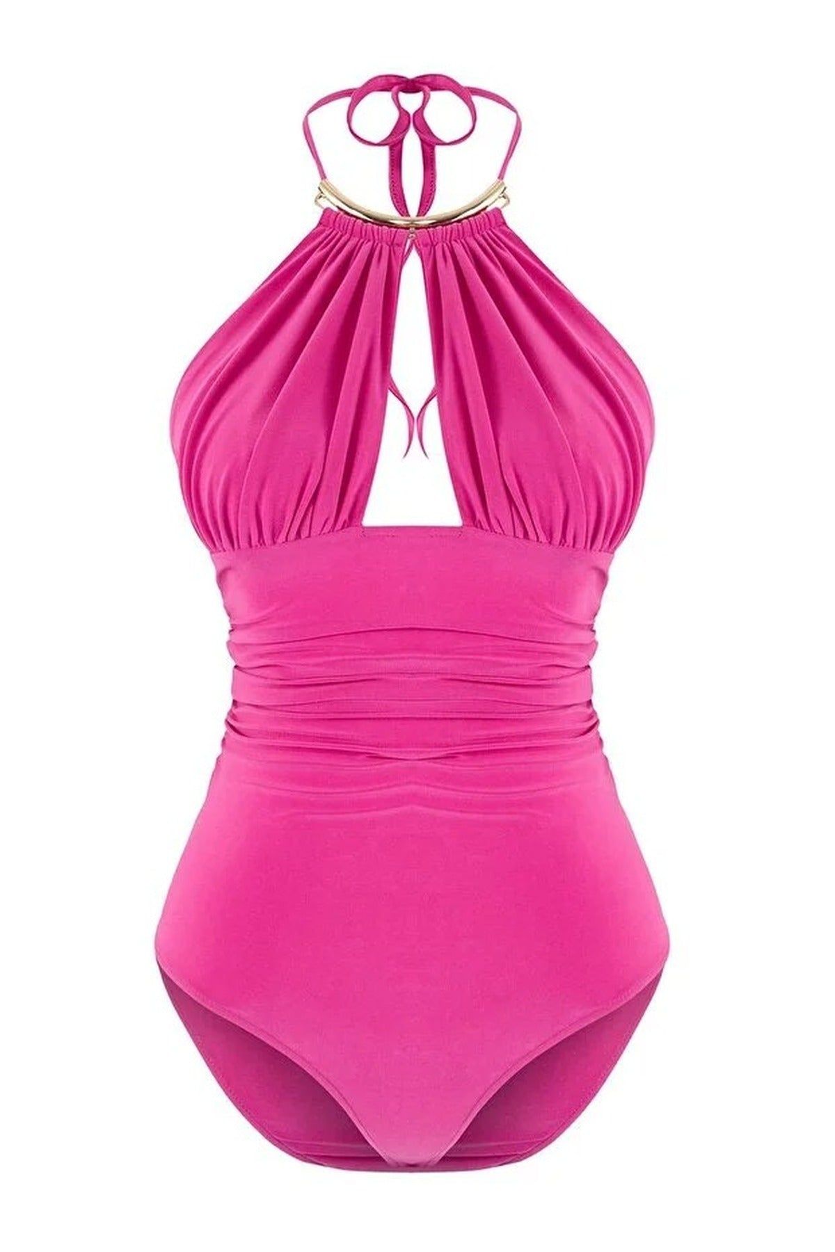 WOVCOR Women's Cut Out Halter Neck Sleeveless Fitted Bodysuit Top in Pink