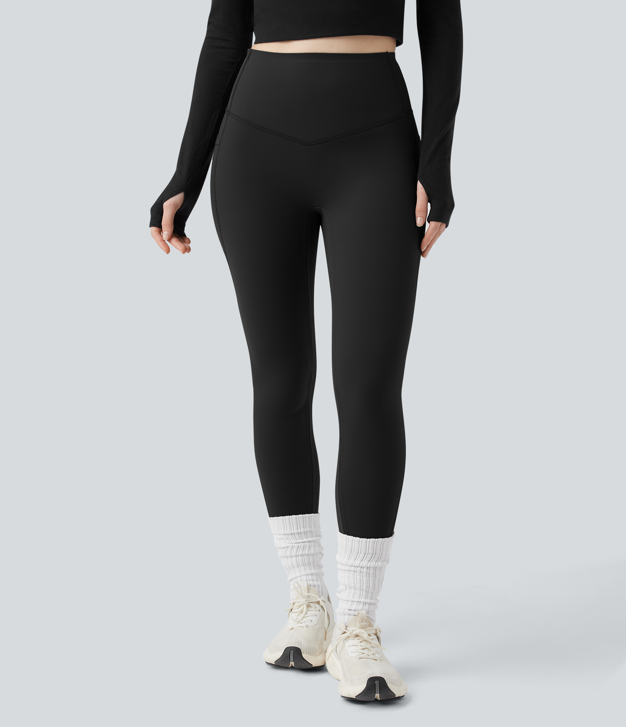 Halara Halara UltraSculpt™ Extra Heat High Waisted Tummy Control Shaping Yoga Leggings with Pockets - Black - XSfull_length