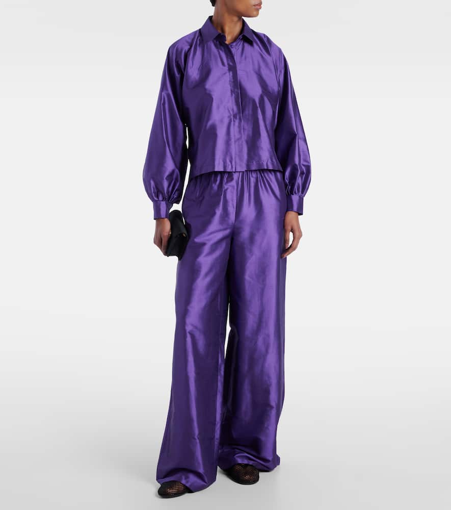 Avio high-rise silk satin wide-leg pants