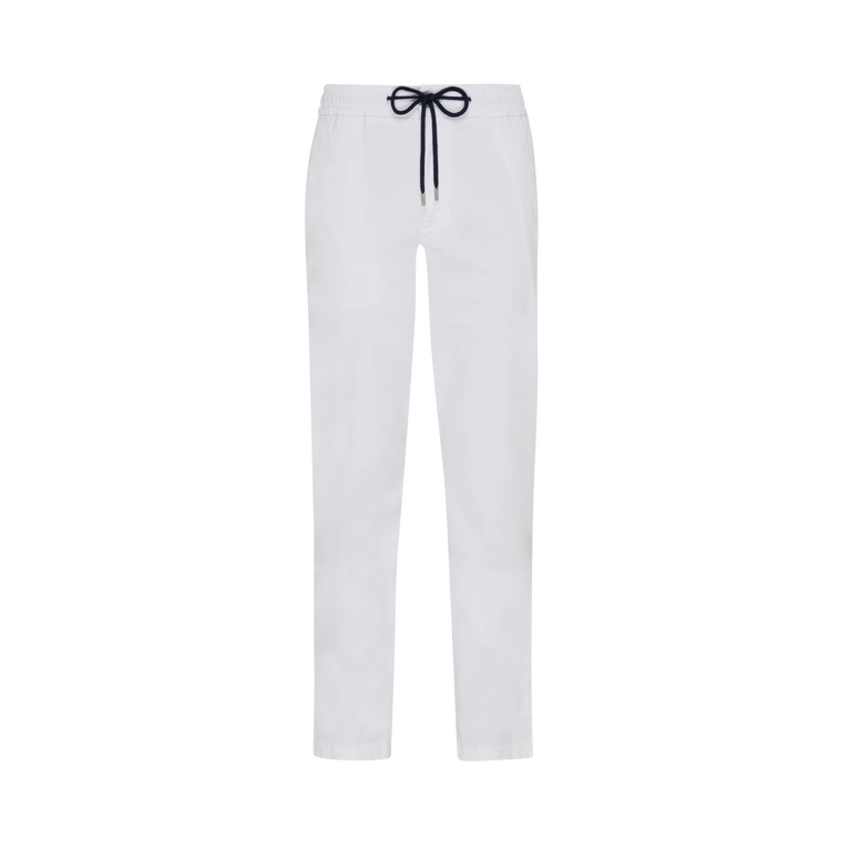 Men Elastic Waistband Tencel Satin Pants - Jeans - Clemence - White
